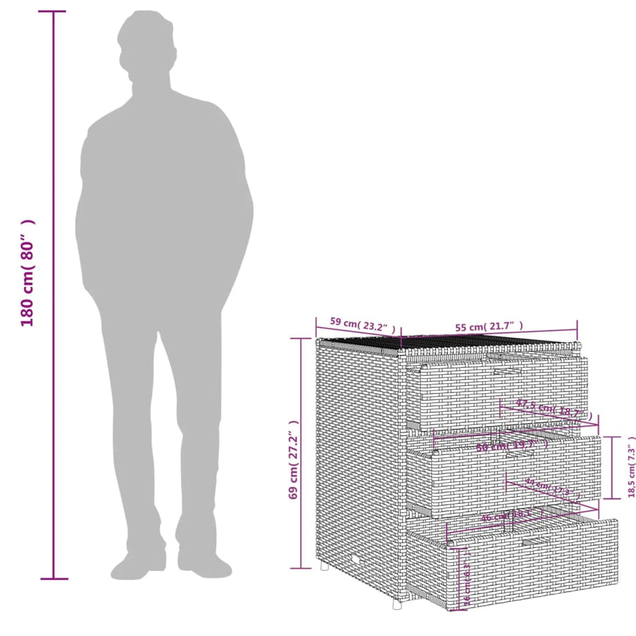 Tuinkast Poly Rattan 55 x 59 x 69 cm Grijs