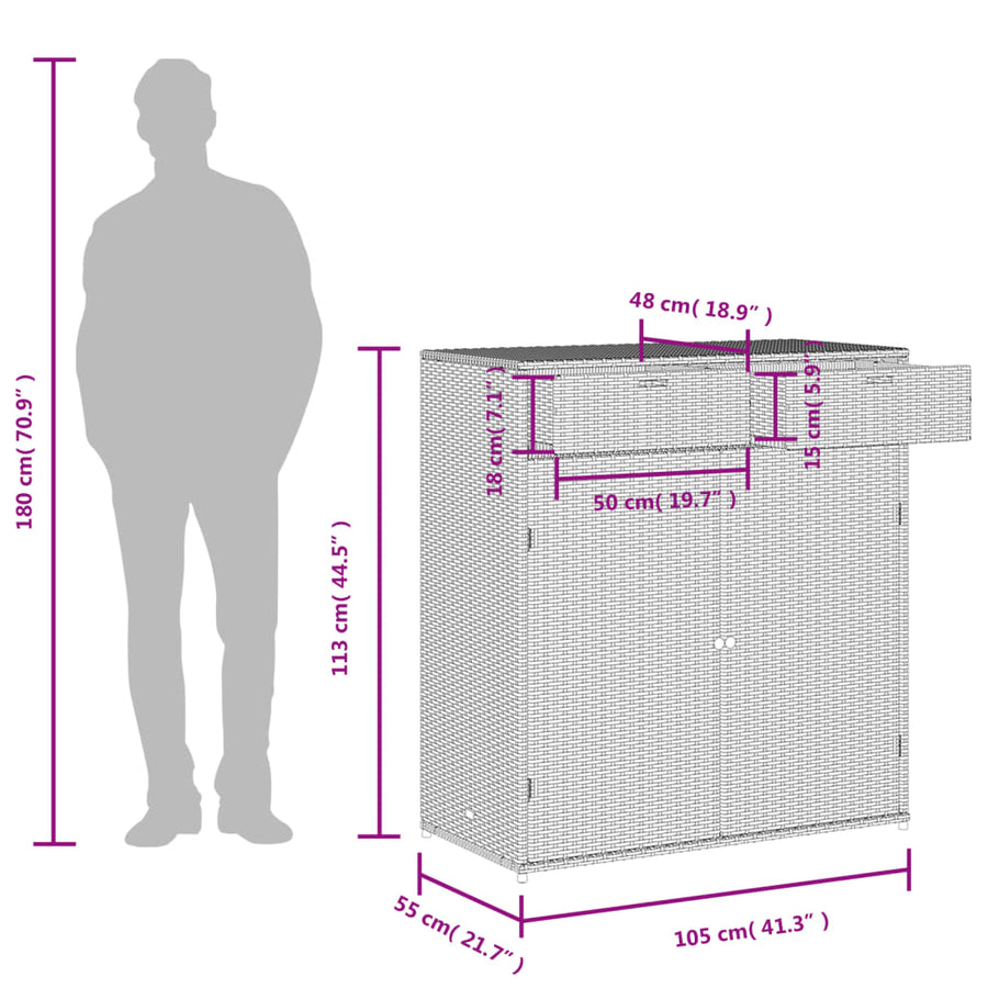Tuinkast Poly Rattan 105 x 55 x 113 cm Grijs