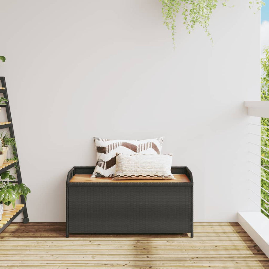 Opbergbankje 100x50x52 cm poly rattan en acaciahout zwart