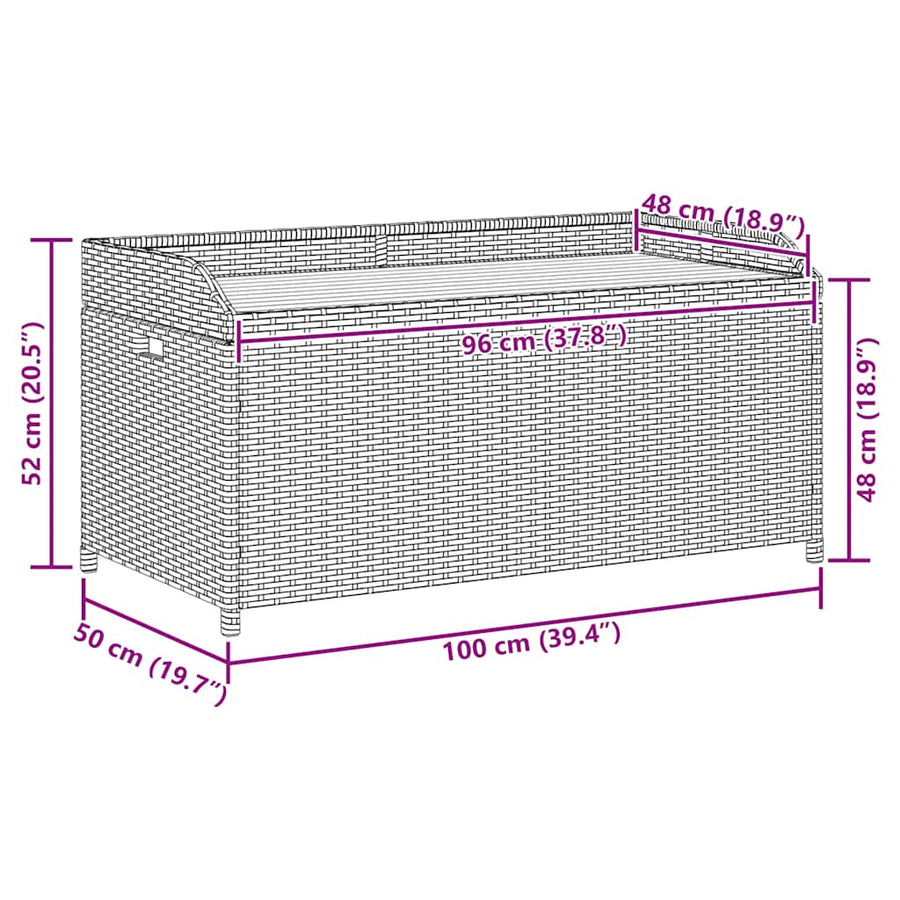 Opbergbankje 100x50x52 cm poly rattan acaciahout gemengd beige
