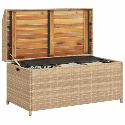 Opbergbankje 100x50x52 cm poly rattan acaciahout gemengd beige