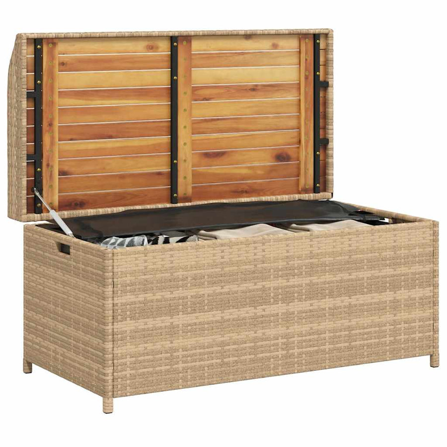 Opbergbankje 100x50x52 cm poly rattan acaciahout gemengd beige