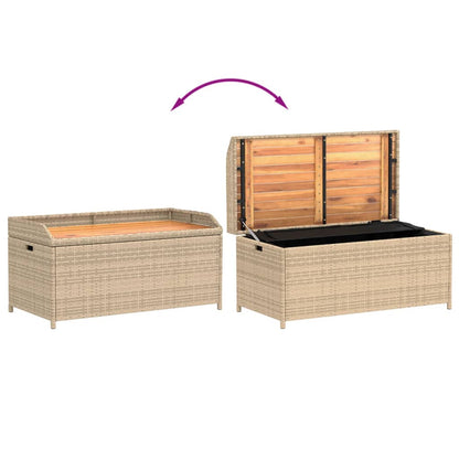 Opbergbankje 100x50x52 cm poly rattan acaciahout gemengd beige