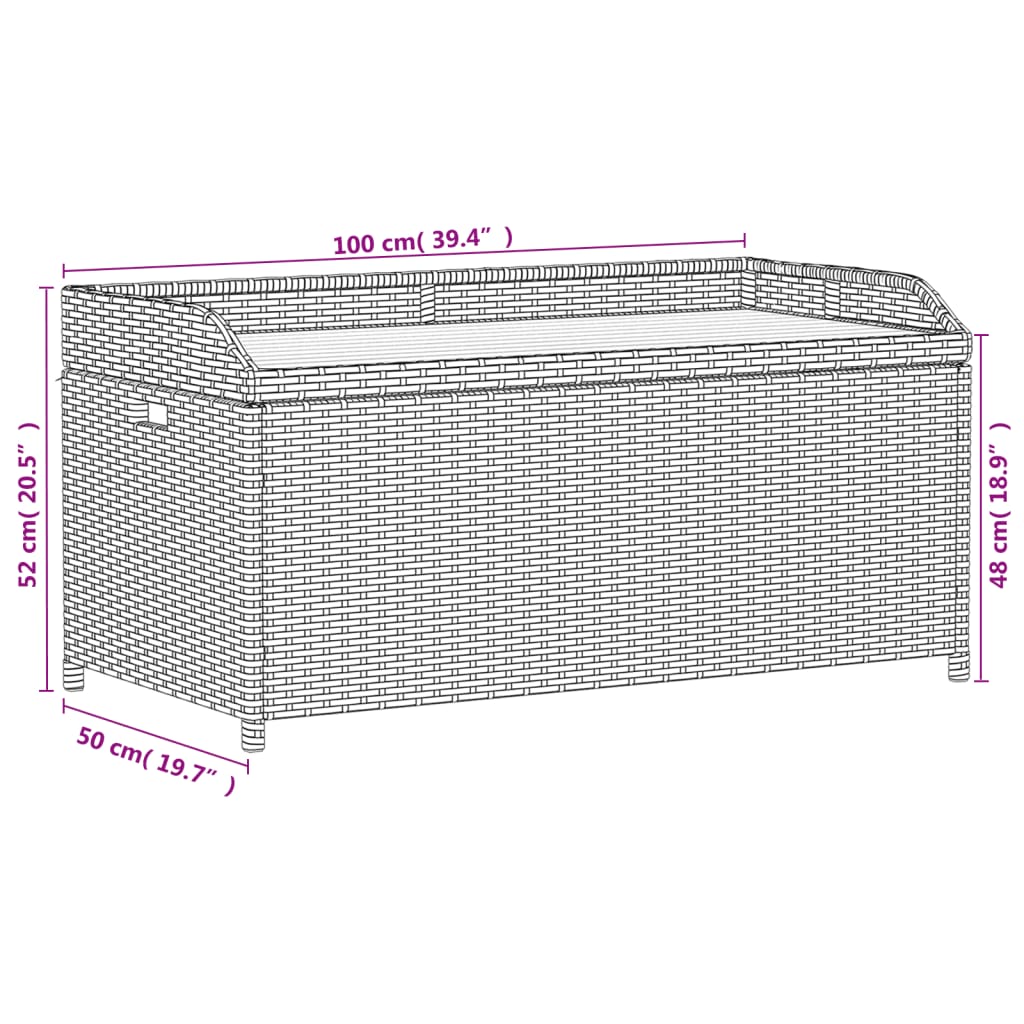 Opbergbankje 100x50x52 cm poly rattan acaciahout gemengd beige