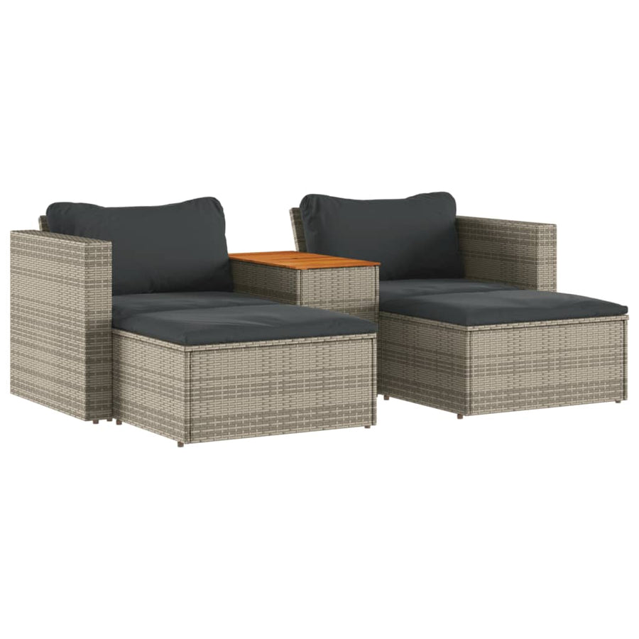 5-Delige Loungeset Met Kussens Poly Rattan Acacia Grijs