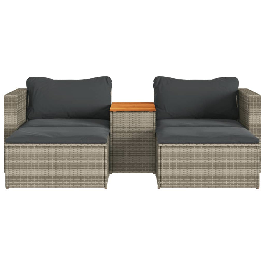 5-Delige Loungeset Met Kussens Poly Rattan Acacia Grijs