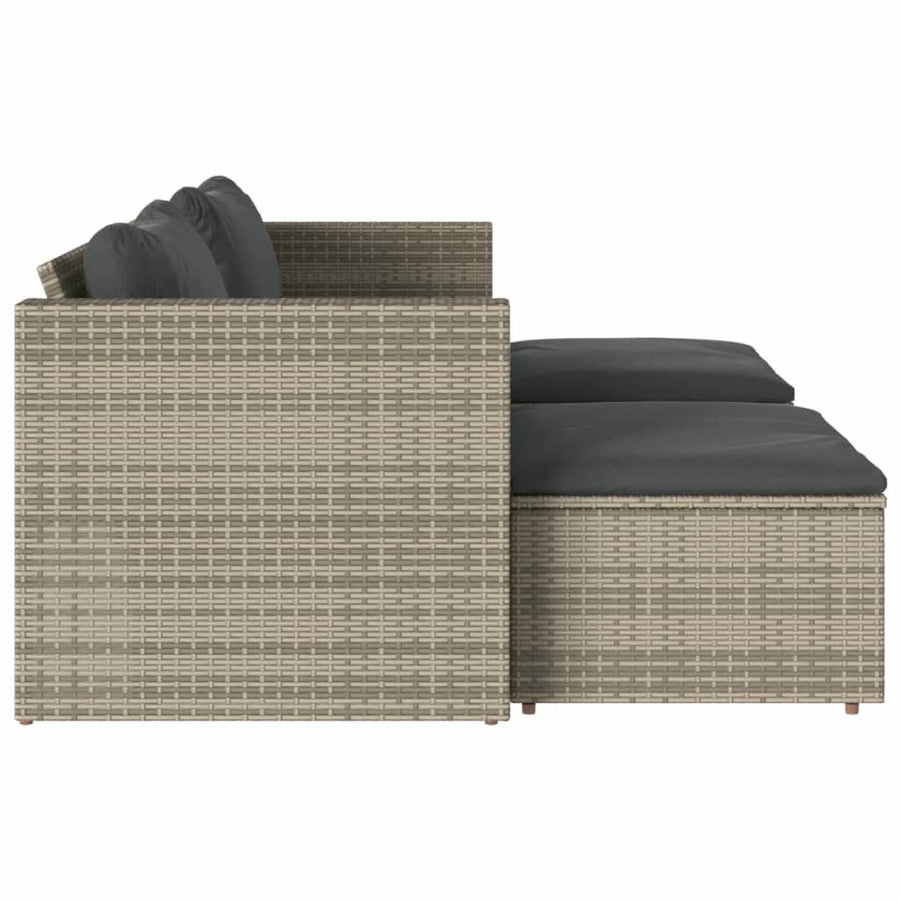5-Delige Loungeset Met Kussens Poly Rattan Acacia Grijs