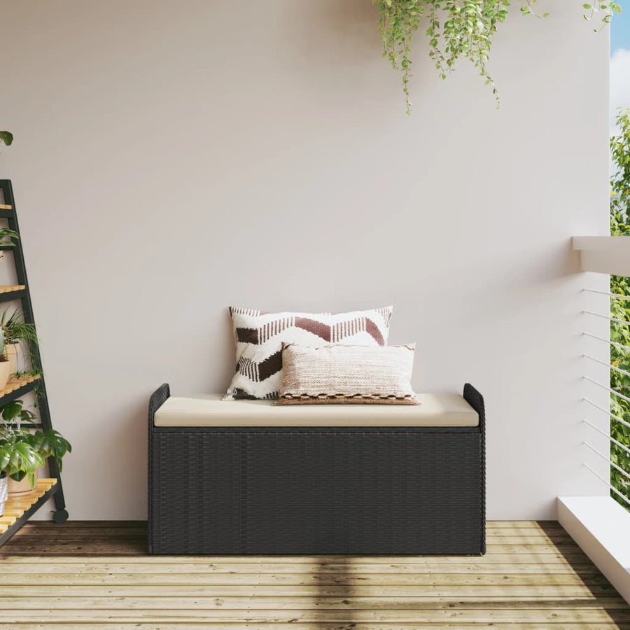 Opbergbankje Met Kussen Poly Rattan 115 x 51 x 52 cm Zwart