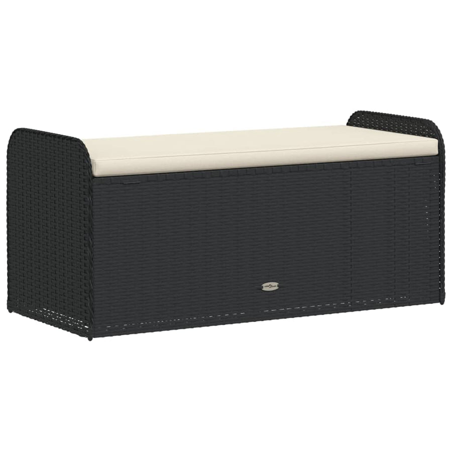 Opbergbankje Met Kussen Poly Rattan 115 x 51 x 52 cm Zwart