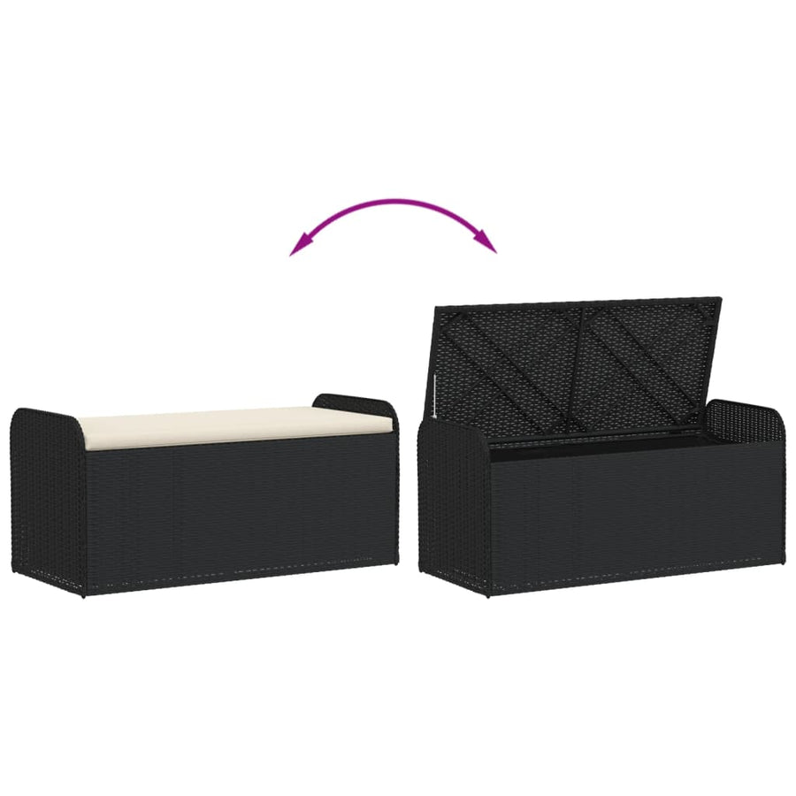 Opbergbankje Met Kussen Poly Rattan 115 x 51 x 52 cm Zwart