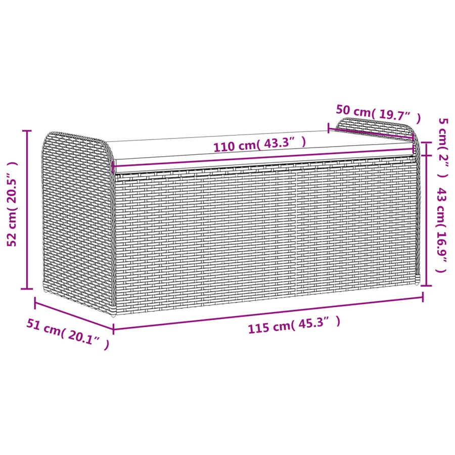 Opbergbankje Met Kussen Poly Rattan 115 x 51 x 52 cm Zwart