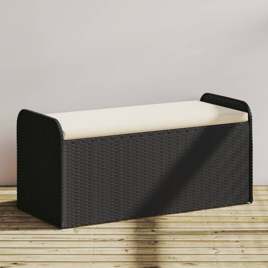 Opbergbankje Met Kussen Poly Rattan 115 x 51 x 52 cm Zwart