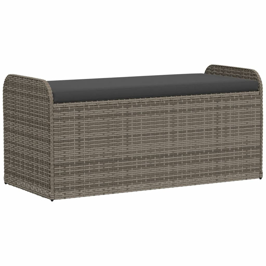 Opbergbankje Met Kussen Poly Rattan 115 x 51 x 52 cm Grijs