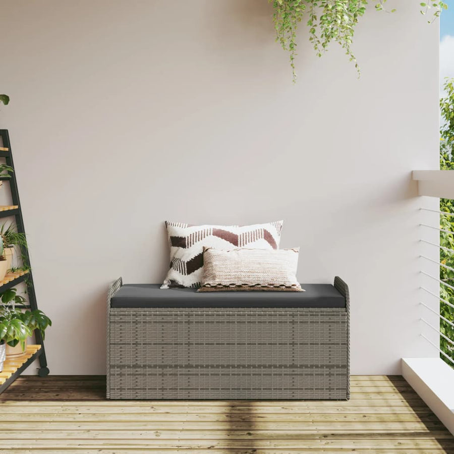 Opbergbankje Met Kussen Poly Rattan 115 x 51 x 52 cm Grijs