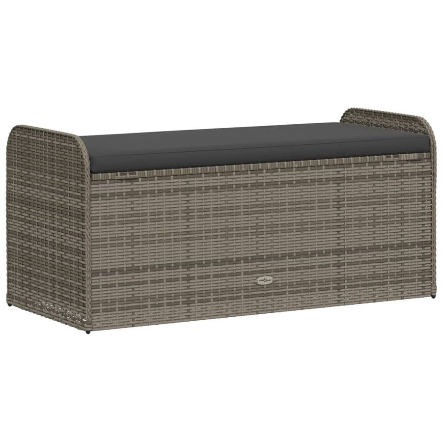 Opbergbankje Met Kussen Poly Rattan 115 x 51 x 52 cm Grijs