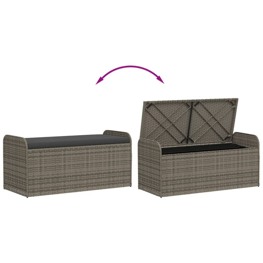 Opbergbankje Met Kussen Poly Rattan 115 x 51 x 52 cm Grijs