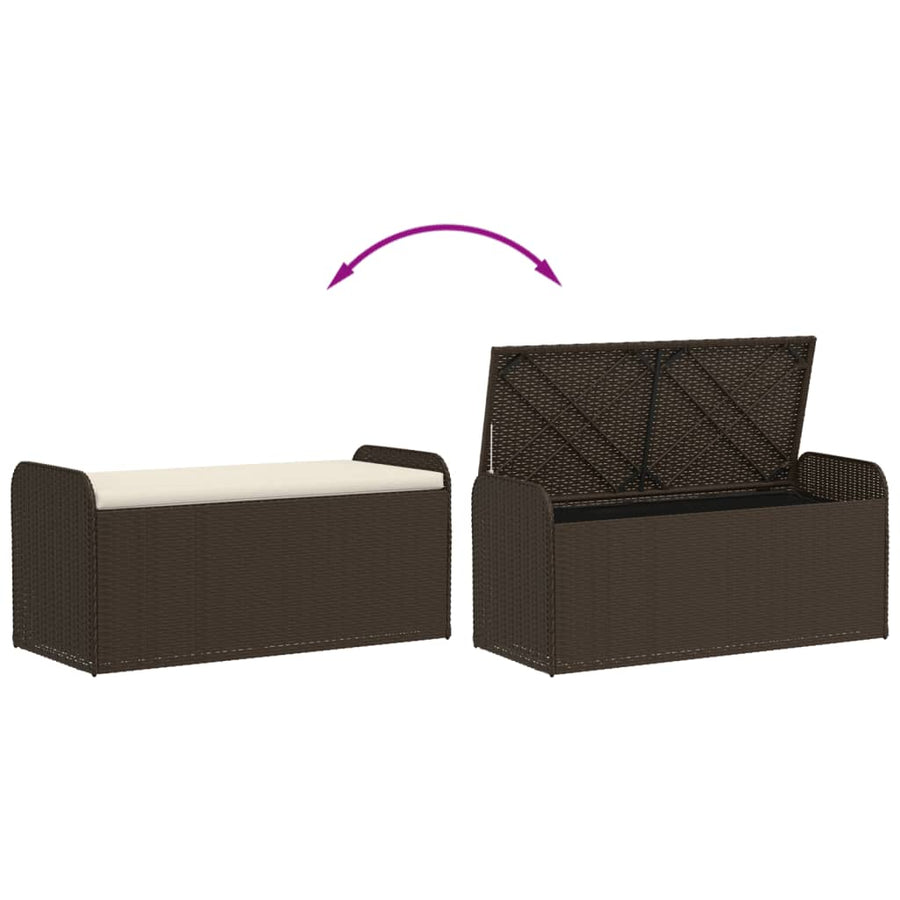 Opbergbankje Met Kussen Poly Rattan Bruin 115 x 51 x 52 cm
