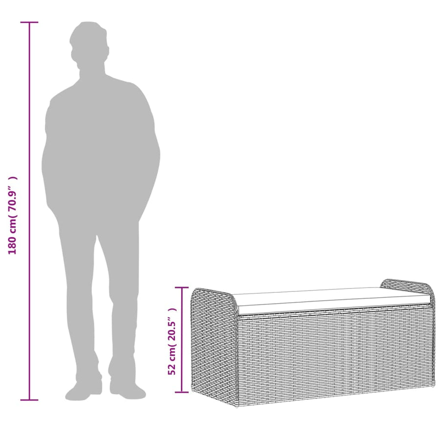Opbergbankje Met Kussen Poly Rattan Bruin 115 x 51 x 52 cm