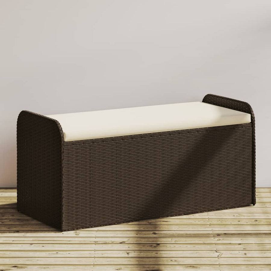 Opbergbankje Met Kussen Poly Rattan Bruin 115 x 51 x 52 cm