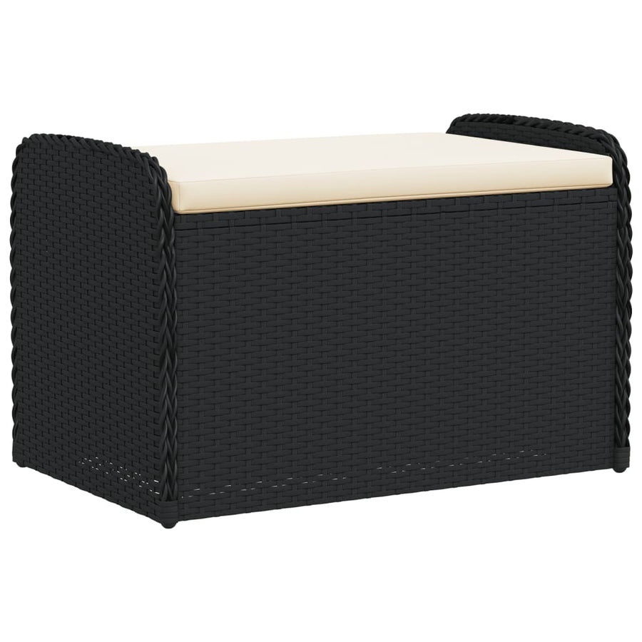 Opbergbankje Met Kussen Poly Rattan Zwart 80 x 51 x 52 cm