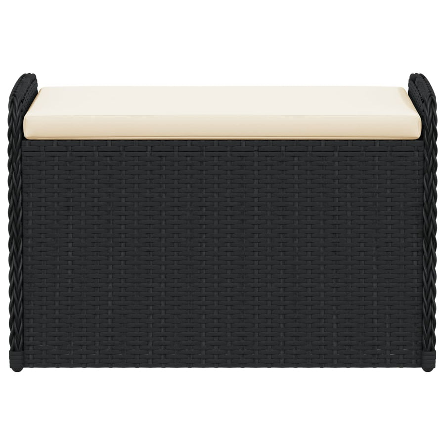 Opbergbankje Met Kussen Poly Rattan Zwart 80 x 51 x 52 cm