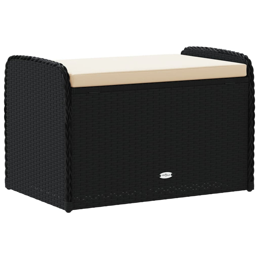 Opbergbankje Met Kussen Poly Rattan Zwart 80 x 51 x 52 cm