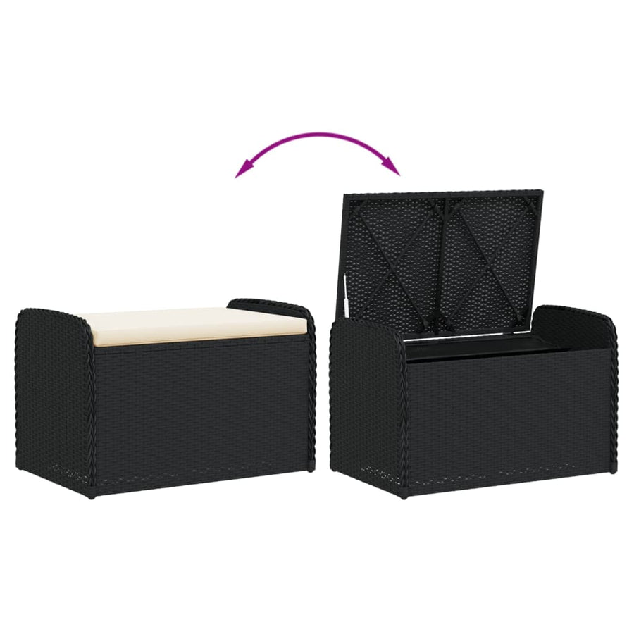 Opbergbankje Met Kussen Poly Rattan Zwart 80 x 51 x 52 cm