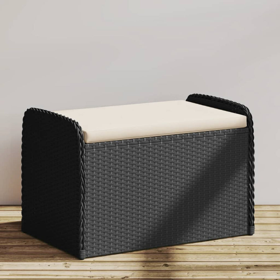 Opbergbankje Met Kussen Poly Rattan Zwart 80 x 51 x 52 cm