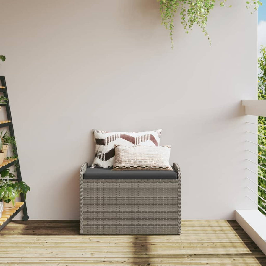Opbergbankje Met Kussen Poly Rattan 80 x 51 x 52 cm Grijs