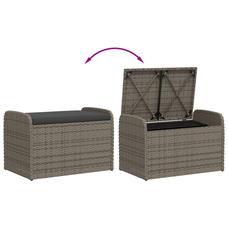 Opbergbankje Met Kussen Poly Rattan 80 x 51 x 52 cm Grijs
