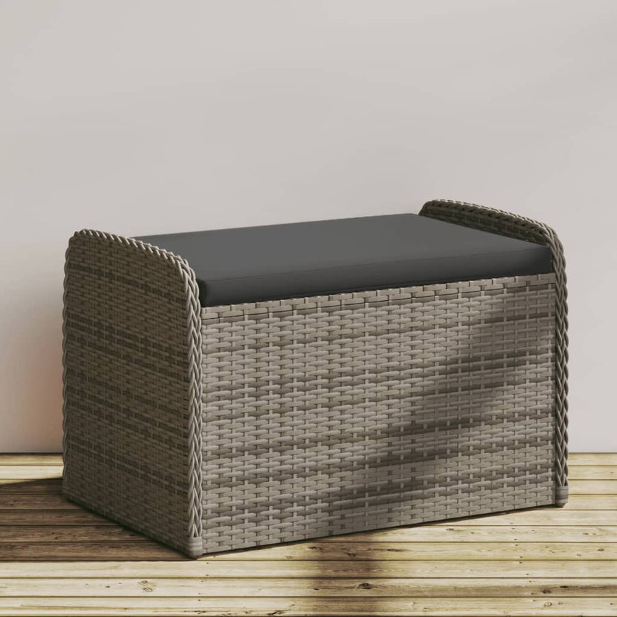 Opbergbankje Met Kussen Poly Rattan 80 x 51 x 52 cm Grijs