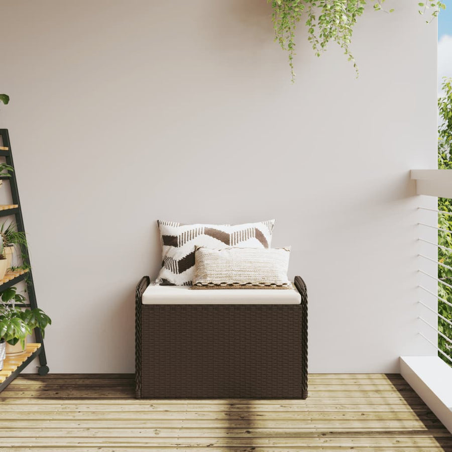 Opbergbankje Met Kussen Poly Rattan Bruin 80 x 51 x 52 cm