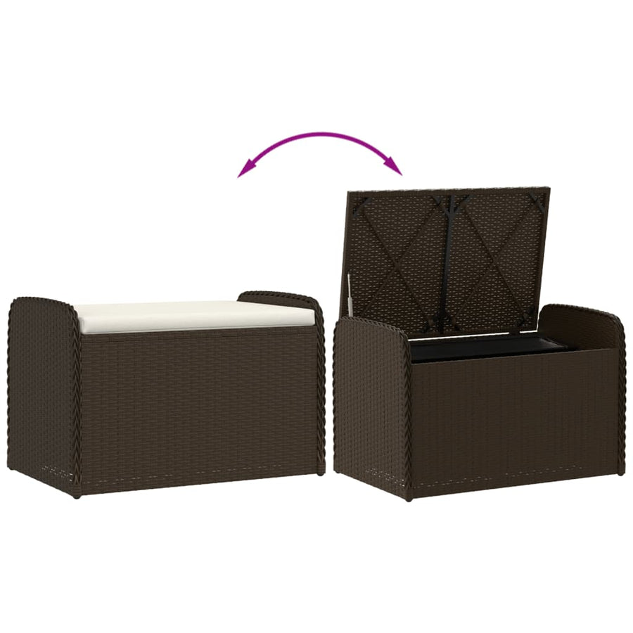 Opbergbankje Met Kussen Poly Rattan Bruin 80 x 51 x 52 cm