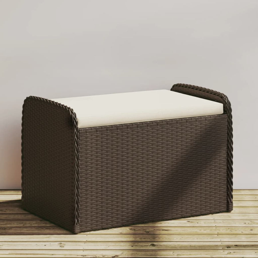 Opbergbankje Met Kussen Poly Rattan Bruin 80 x 51 x 52 cm