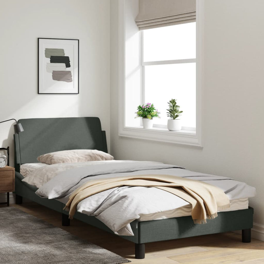 Bedframe Met Hoofdbord Stof Donkergrijs 80X200 Cm