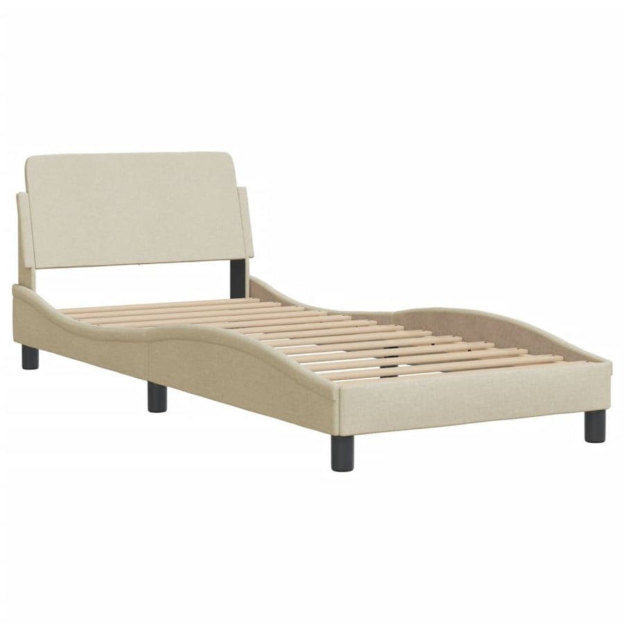 Bedframe Met Hoofdbord Stof Crèmekleurig 80X200 Cm