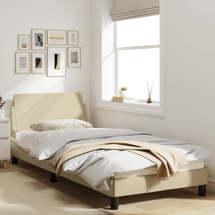 Bedframe Met Hoofdbord Stof Crèmekleurig 80X200 Cm