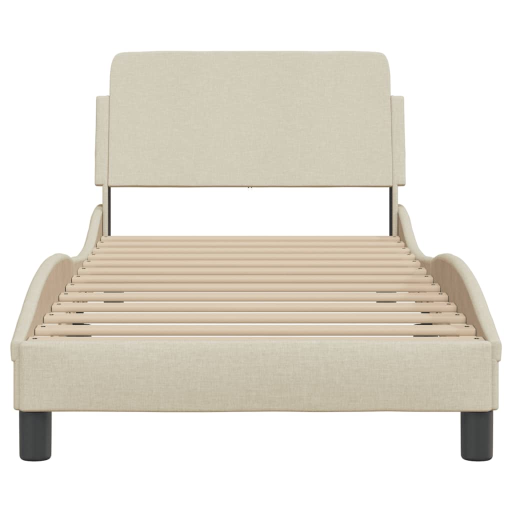 Bedframe Met Hoofdbord Stof Crèmekleurig 80X200 Cm