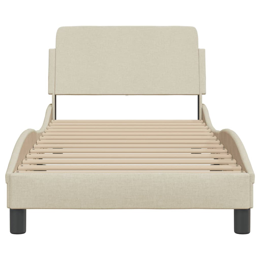 Bedframe Met Hoofdbord Stof Crèmekleurig 80X200 Cm