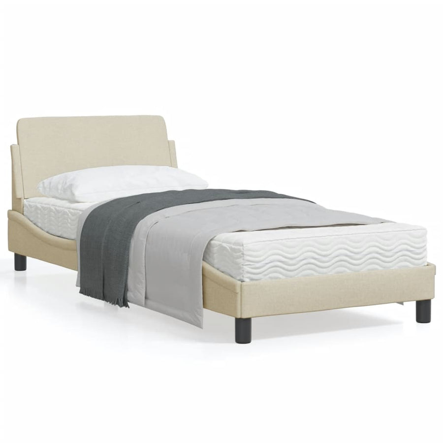 Bedframe Met Hoofdbord Stof Crèmekleurig 80X200 Cm