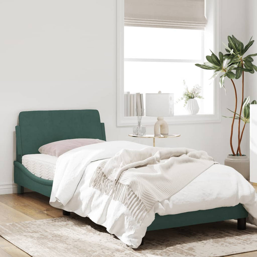 Bedframe Met Hoofdeinde Fluweel Donkergroen 80X200 Cm