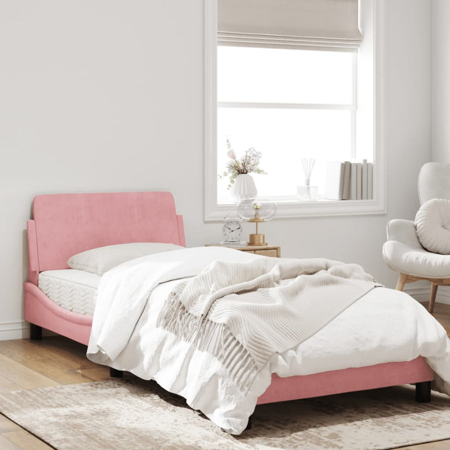 Bedframe Met Hoofdeinde Fluweel Roze 80X200 Cm