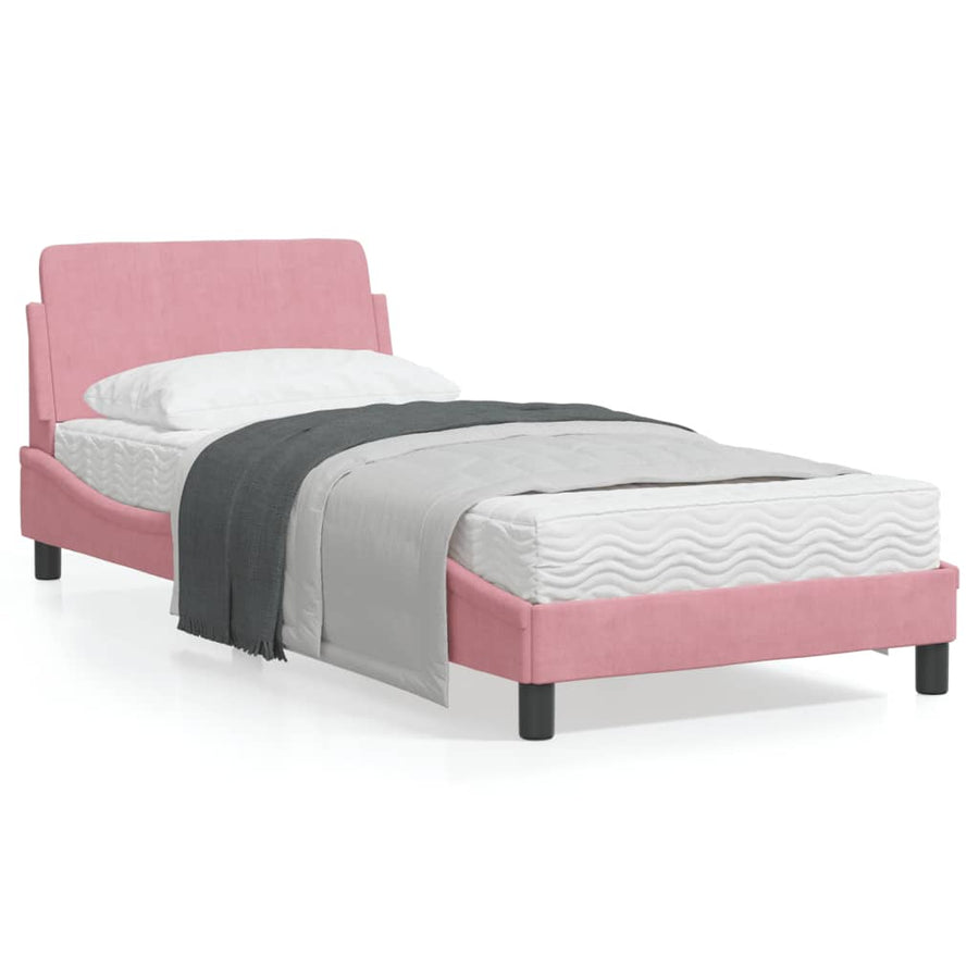 Bedframe Met Hoofdeinde Fluweel Roze 80X200 Cm