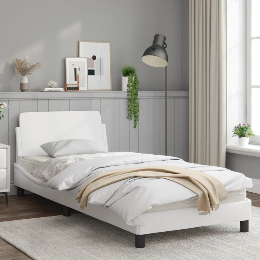 Bedframe Met Hoofdbord Kunstleer Wit 80X200 Cm