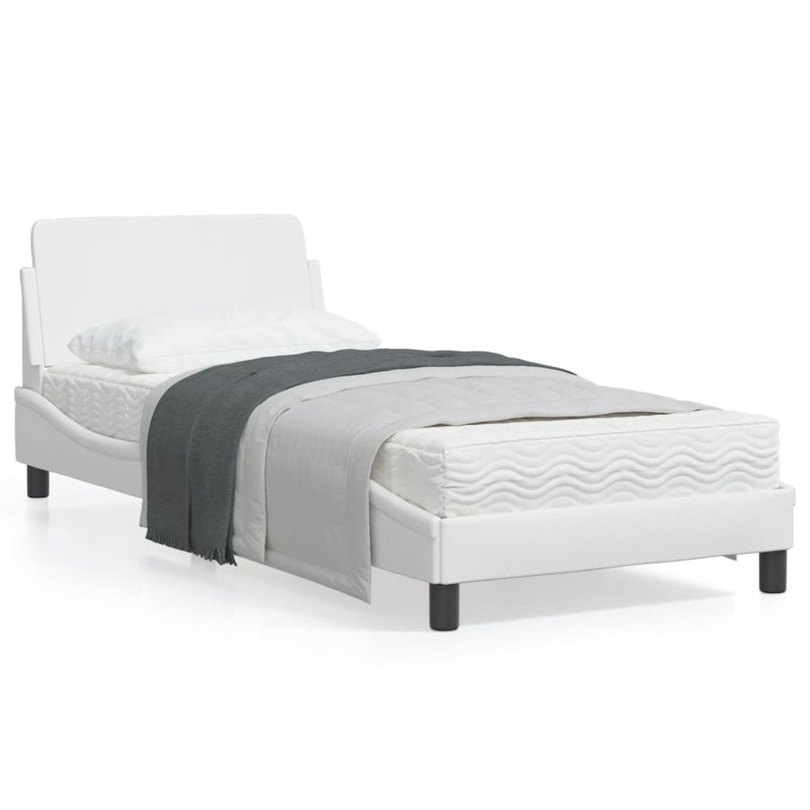 Bedframe Met Hoofdbord Kunstleer Wit 80X200 Cm