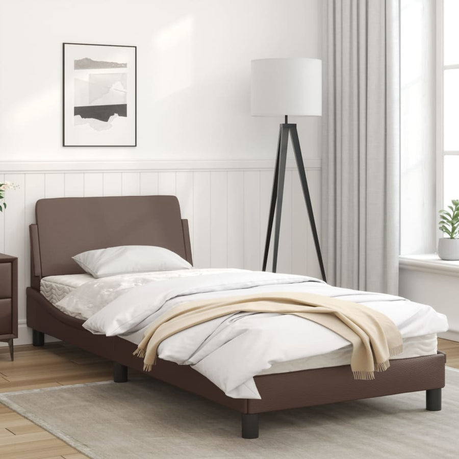 Bedframe Met Hoofdbord Kunstleer Bruin 80X200 Cm