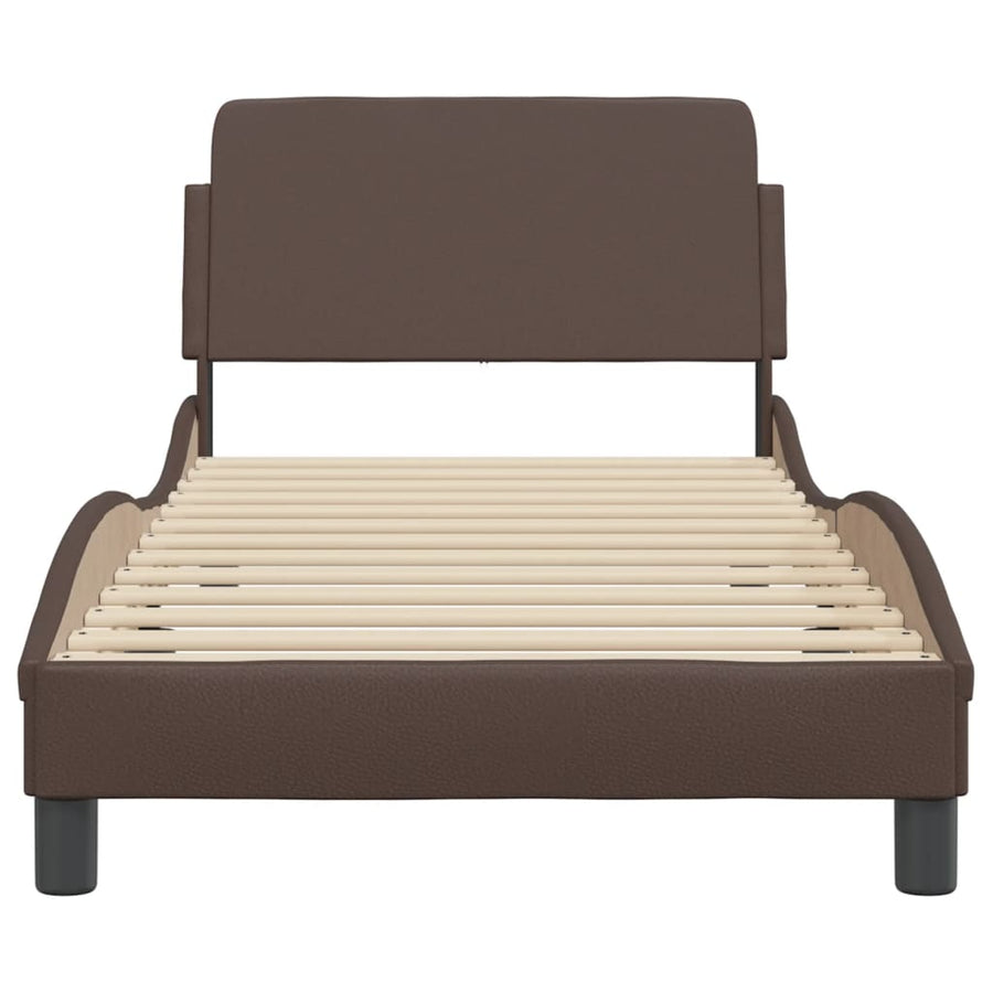 Bedframe Met Hoofdbord Kunstleer Bruin 80X200 Cm