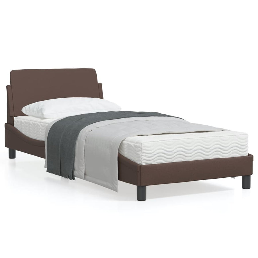 Bedframe Met Hoofdbord Kunstleer Bruin 80X200 Cm