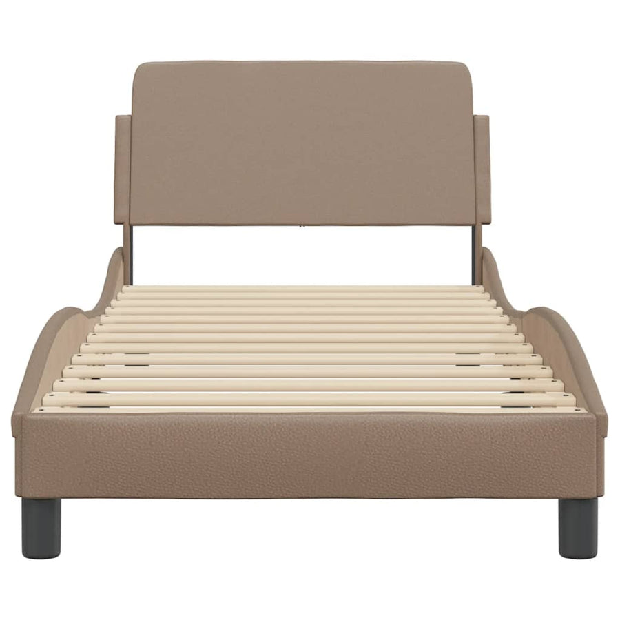 Bedframe Met Hoofdbord Kunstleer Cappucinnokleurig 80X200 Cm