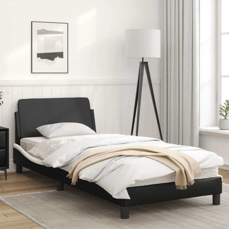Bedframe Met Hoofdbord Kunstleer Zwart En Wit 80X200 Cm